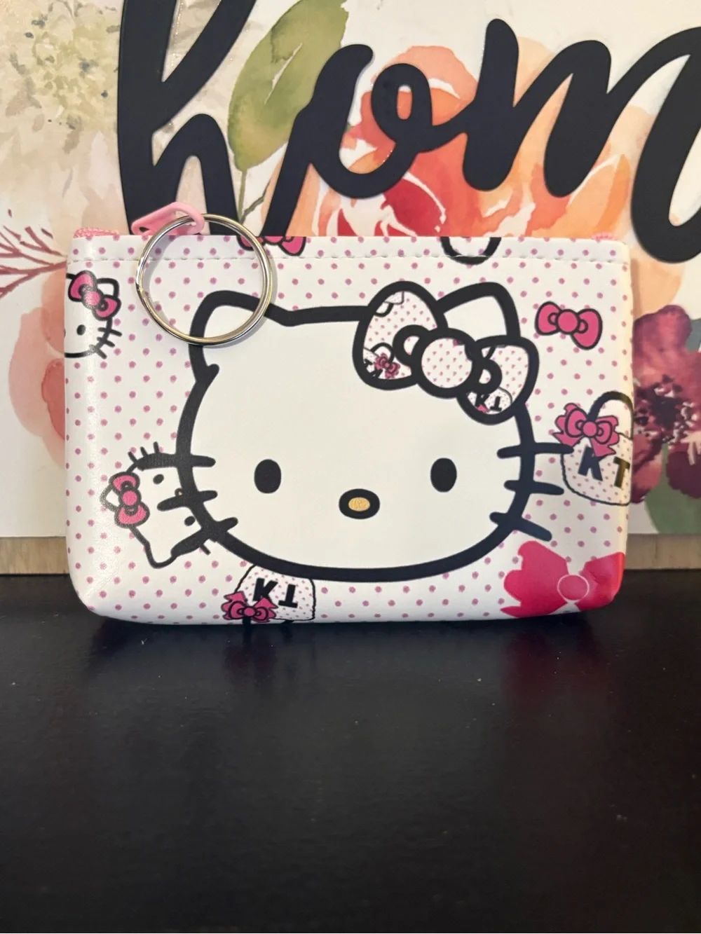 4/20$♥️Sanrio Hello Kitty White & Pink Polka Dot Key Pouch with Key Ring